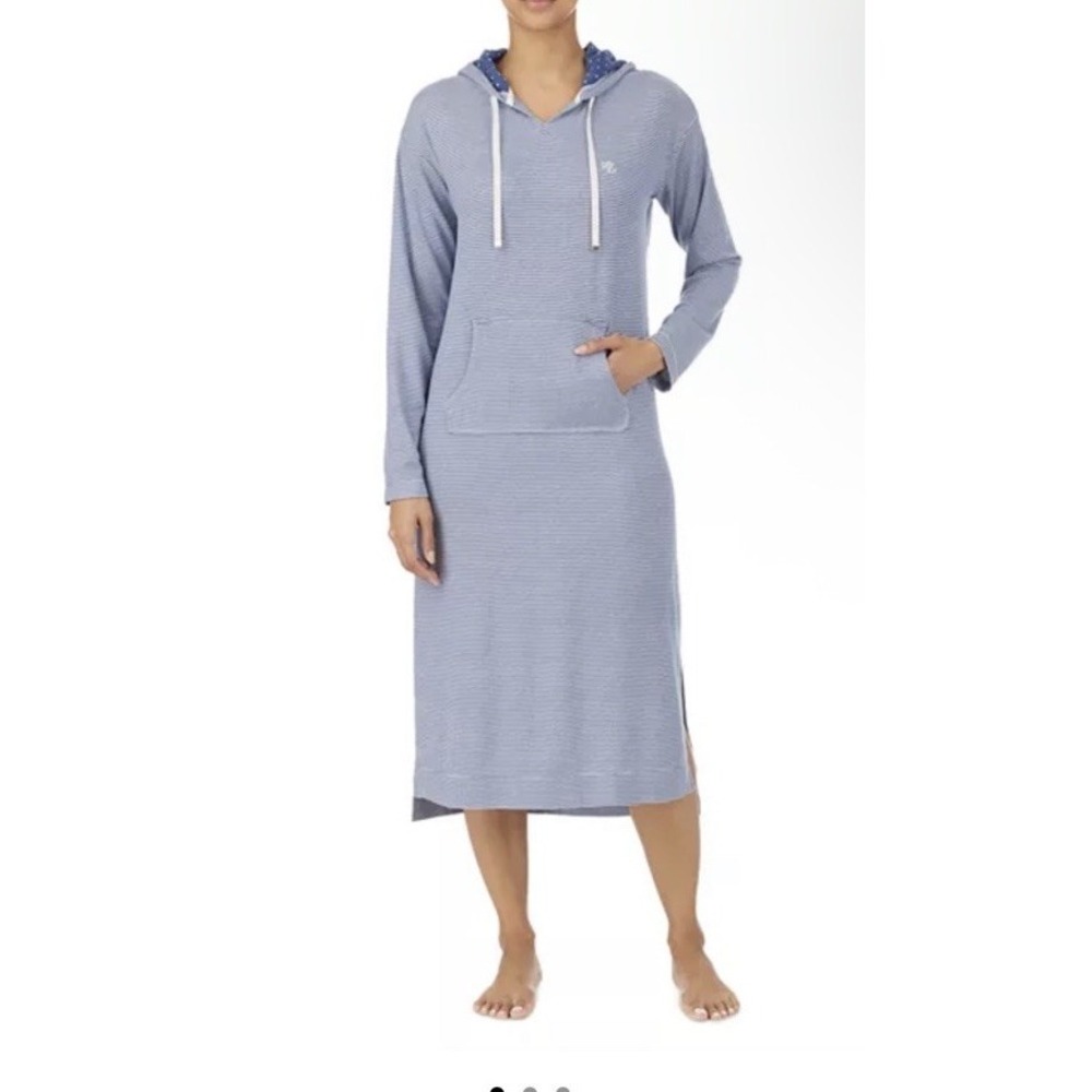 Lauren Ralph Lauren Stripped Hooded Long Sleeve Loungewear 1X‎ Ballet Nightgown